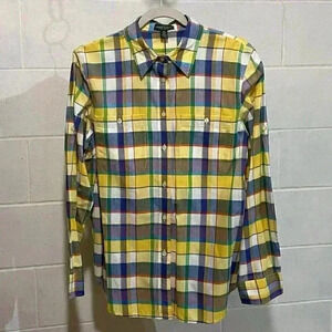 Lauren Jeans Co. Women's Button Down Shirt LARGE Plaid Classic Colorful Preppy